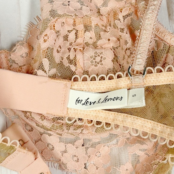 For Love & Lemons Floral Lace Double Strap Scoop Bra Size Small Peach - Picture 3 of 5